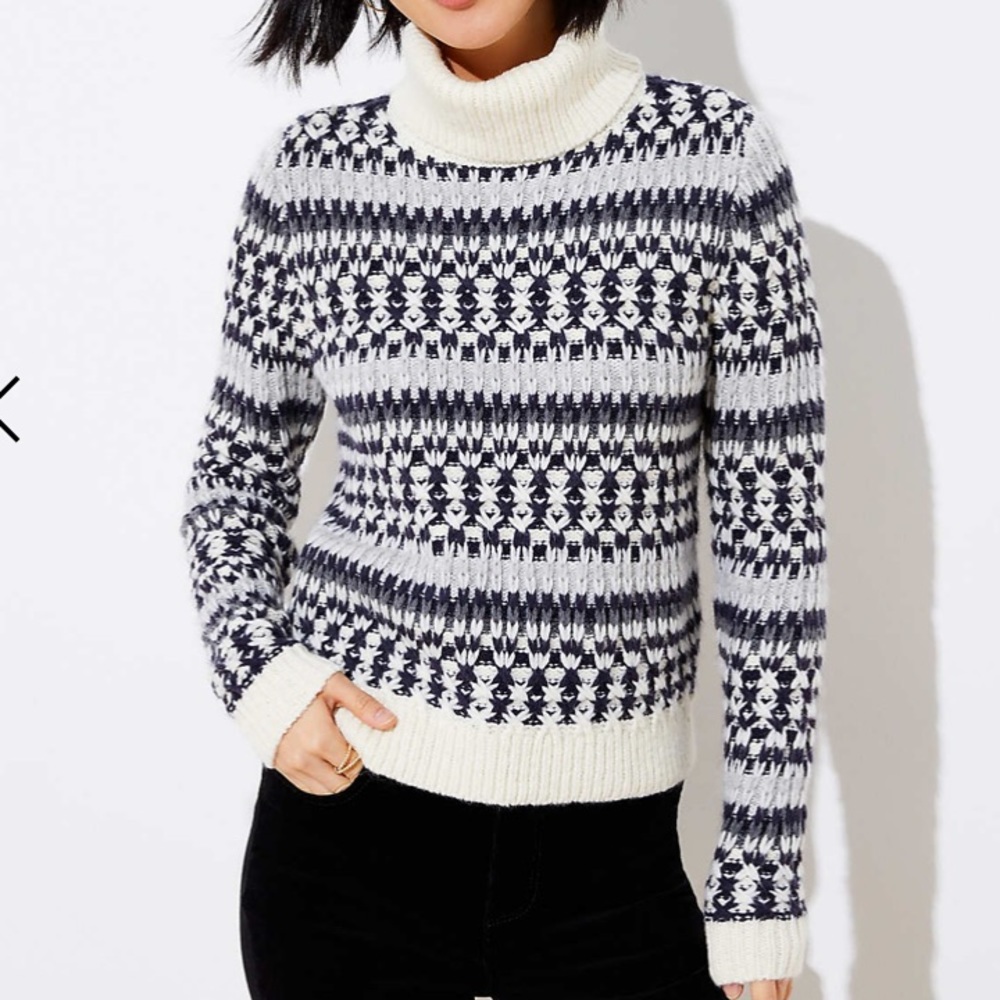 Stitched stripe turtleneck sweater